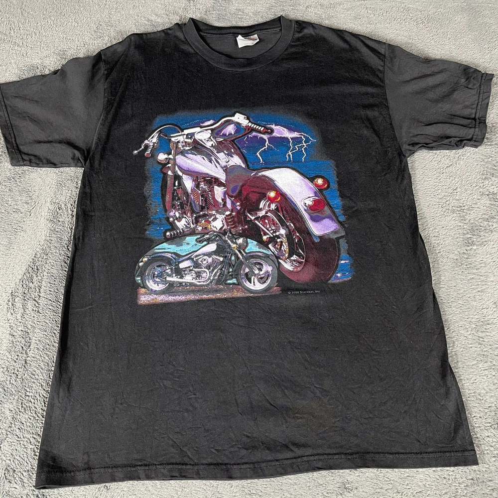 Vintage Sz L Motercycle Biker Tee T Shirt 3D Emblem Harley Davidson Starwest Inc